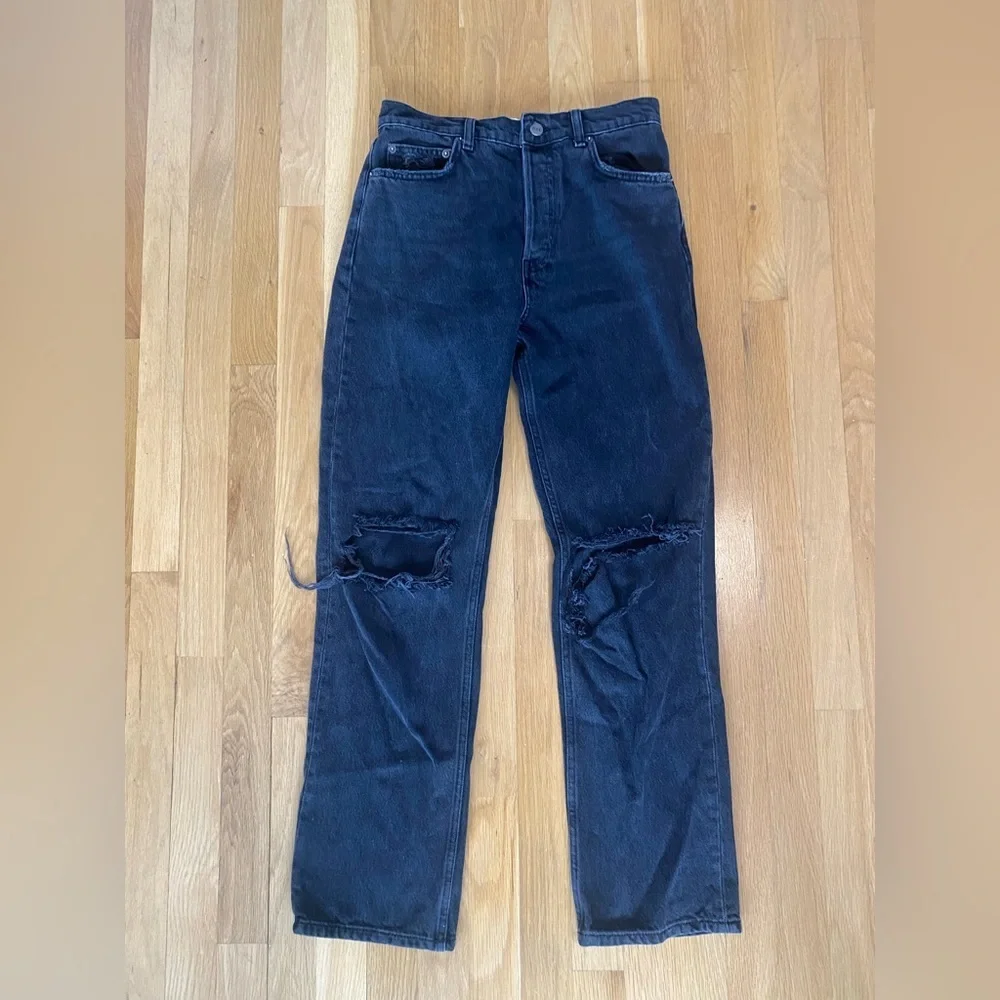 Reformation Cynthia High Rise Straight Jeans Black Ripped Size 27 - Picture 9 of 14